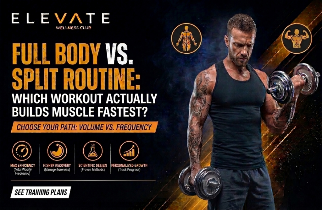 Full body vs split routine comparison for faster muscle building at Elevate Wellness Club